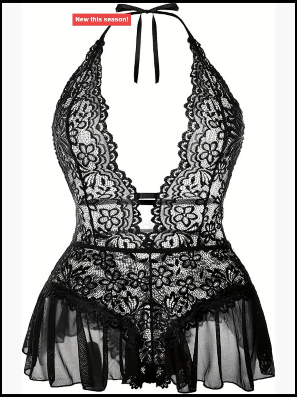 Plus Size Lace Bodysuit Sexy Halter V Neck Teddy Lingerie
